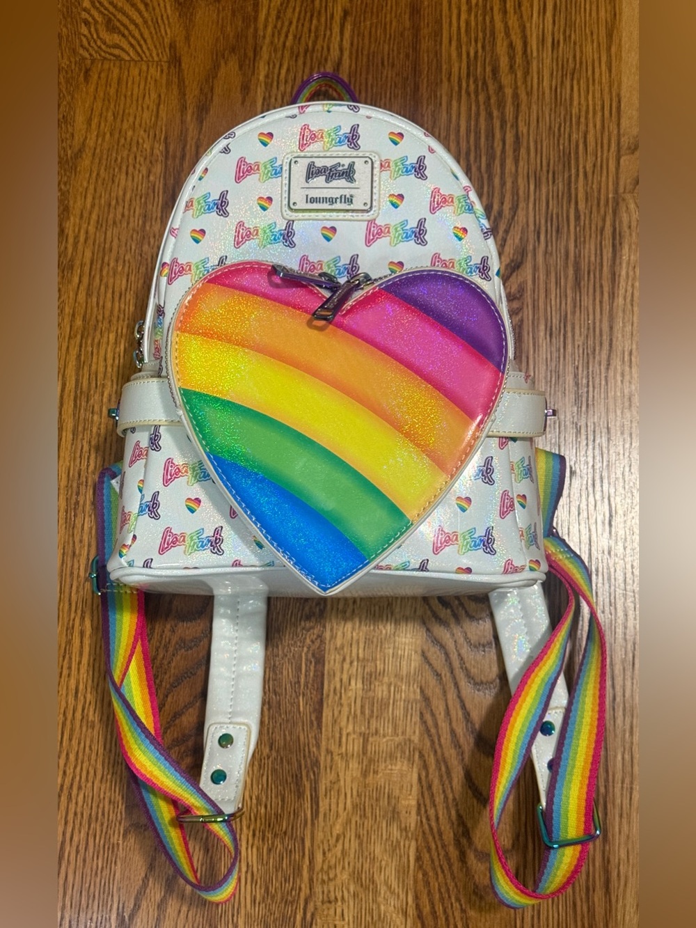 Loungefly x Lisa Frank Logo Heart Mini Backpack w/ Detachable Heart Waist Bag - Picture 5 of 16